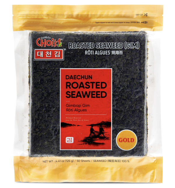 CHOI's 1(Daechun) Roasted Seaweed, Gim, Sushi Nori - (50 full sheets)- Gold Grade- Vegan, Keto, Gluten Free, Full of Fiber, Vitamin, Mineral, High protein, Omega 3's- Product of Korea